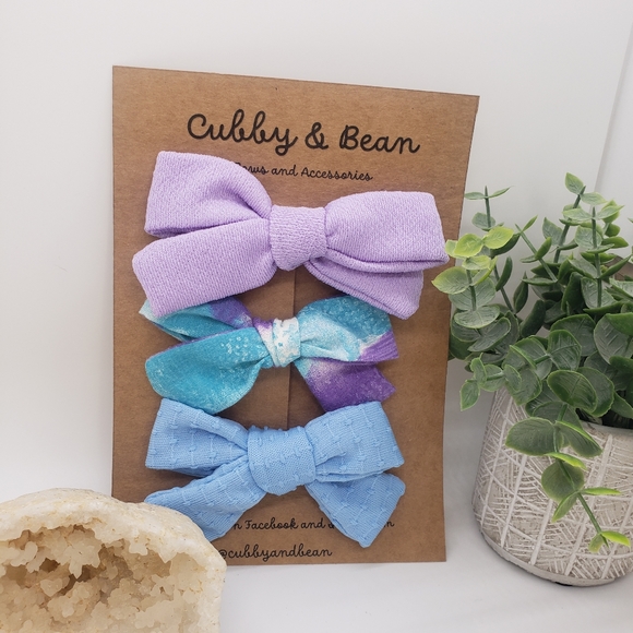 006A Purple Sky Hair Bows on Clips Blue and Teal Handmade - Picture 1 of 5